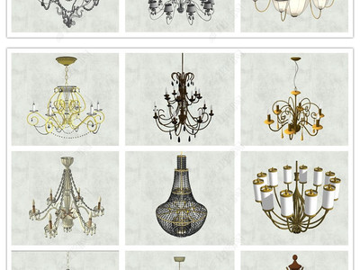 精品欧式风格室内灯具台灯吊灯水晶灯欧式吊灯SU模型