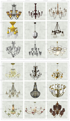 精品欧式风格室内灯具 台灯、吊灯与水晶灯SU模型全解析